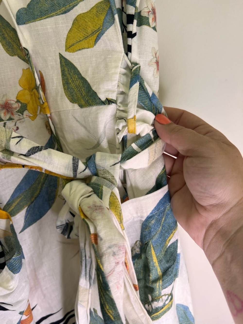 Zara Linen Blend Tropical Floral Wrap Dress Tie Front spring wedding guest dress - Picture 6 of 14